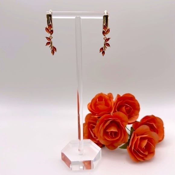 Rose Gold Plated Drop Earrings Red Natural Zircon - Picture 8 of 8